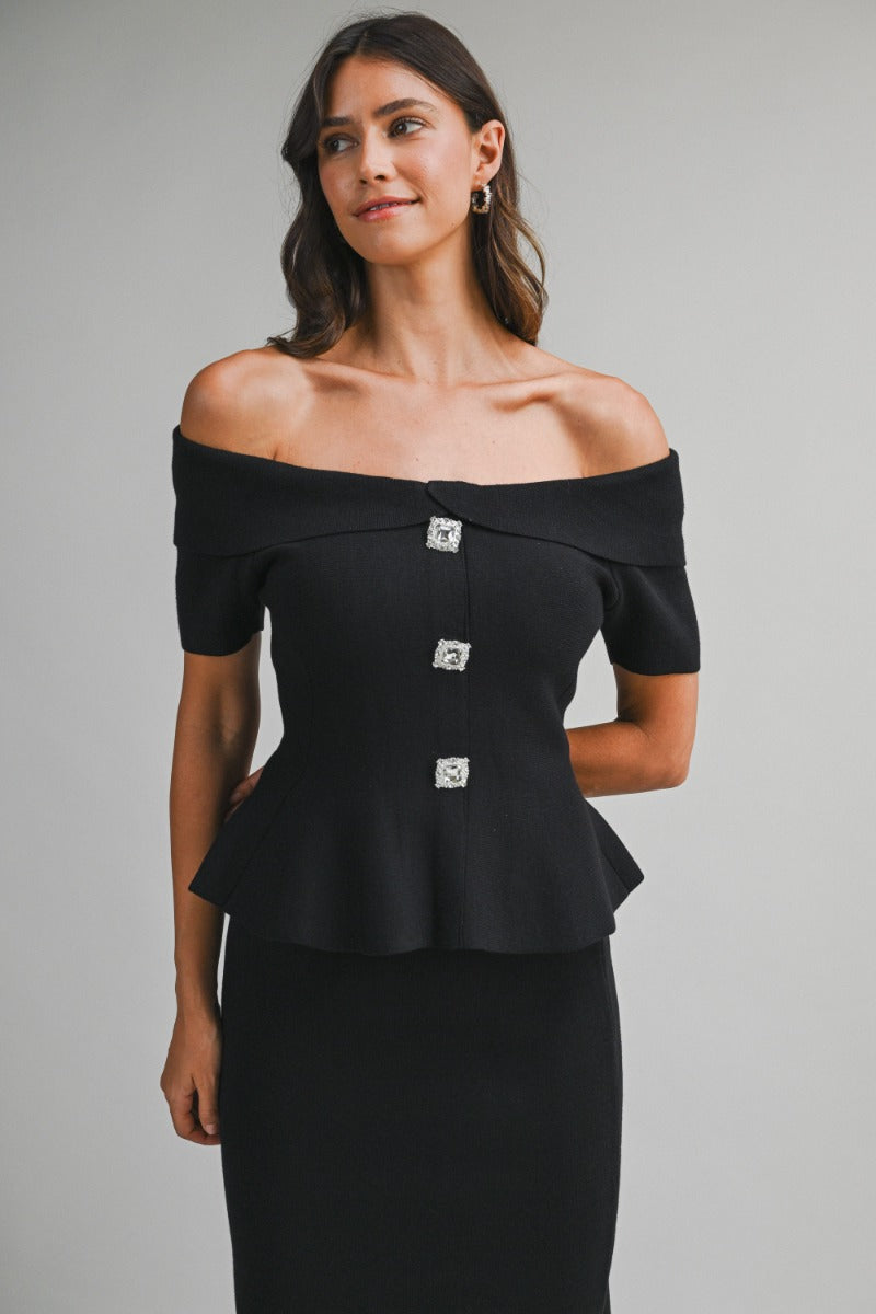 Off Shoulder and Skirt Knit Set