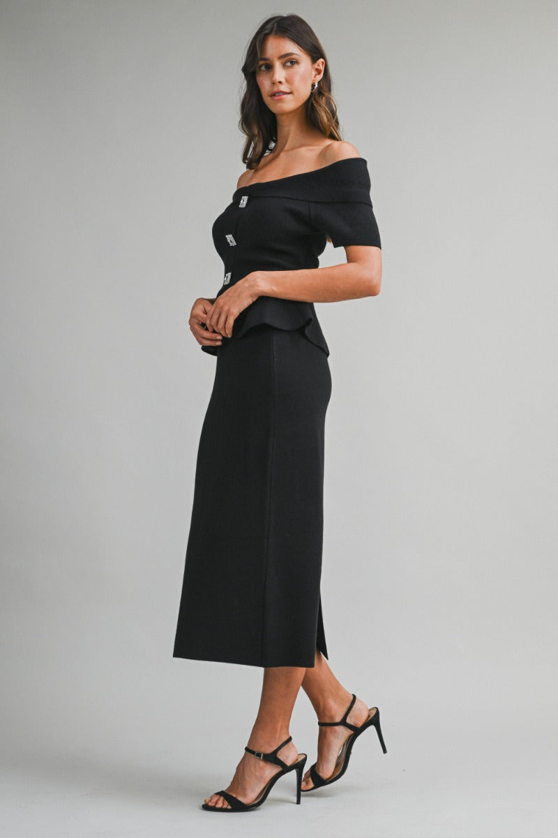 Off Shoulder and Skirt Knit Set