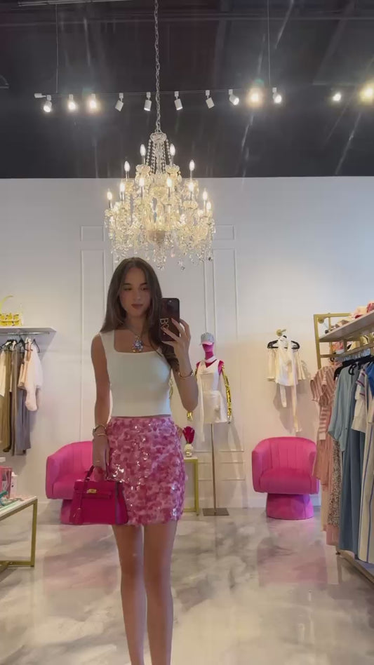 Pink Sequin Mini Skirt